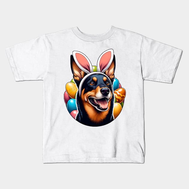 Working Kelpie Celebrates Easter with Bunny Ear Headband Kids T-Shirt by ArtRUs